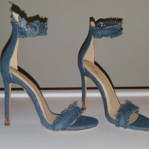Denim one strap open toe heel